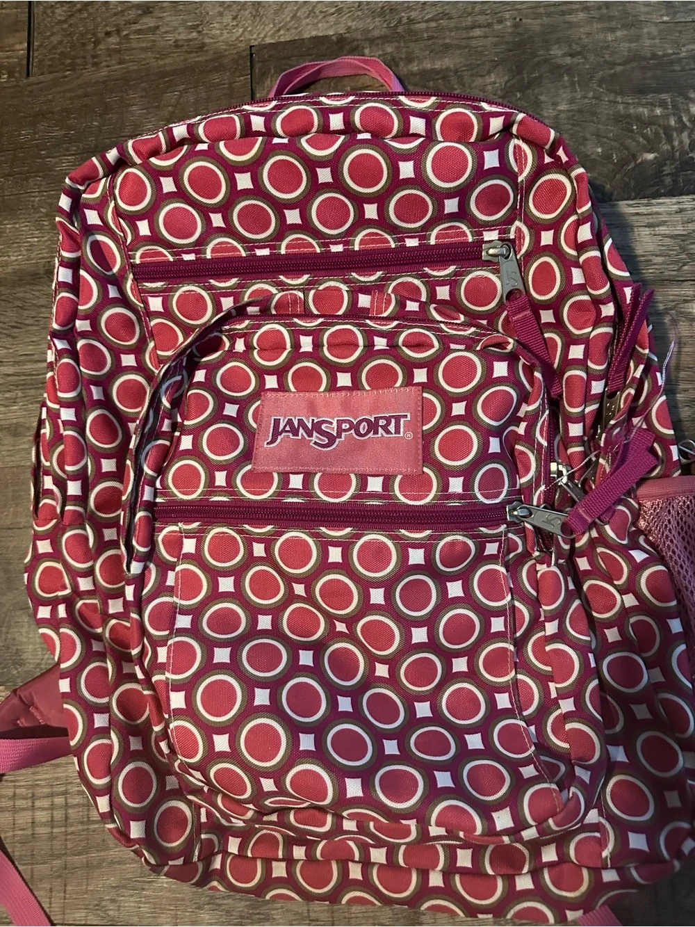 Jansport Pink and White Circle Print Kids Backpack